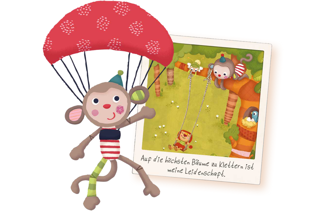  Monkey character with the picture of him and his friends